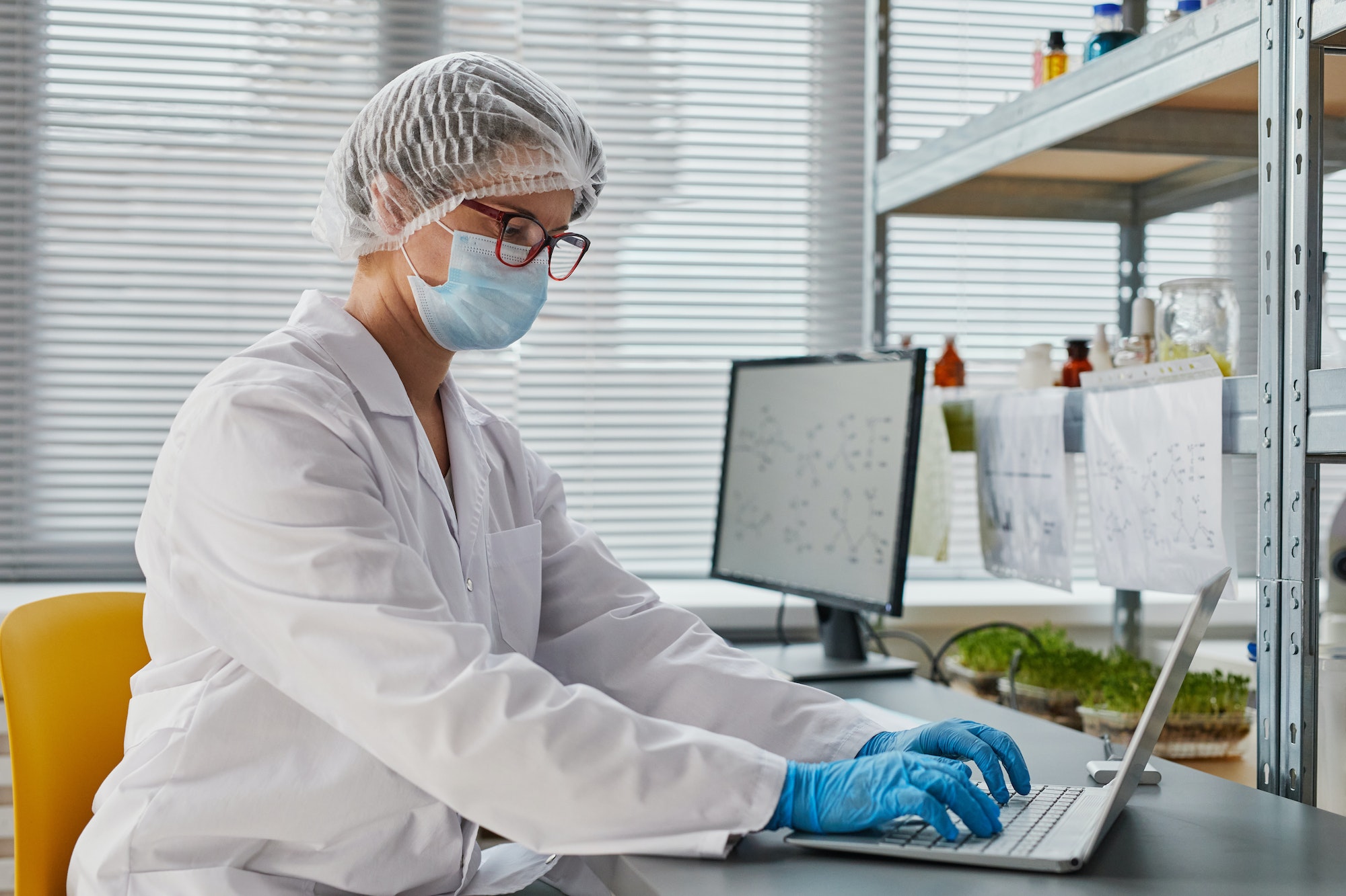 Researcher using laptop at work in the lab